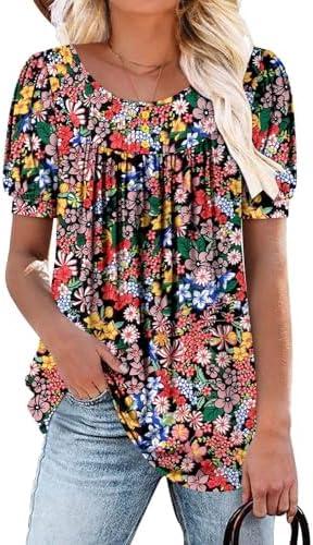 BETTE BOUTIK Women's Short Sleeve Summer Tunic Tops Flowy Flare Button Down Tunic Shirts Blouses M