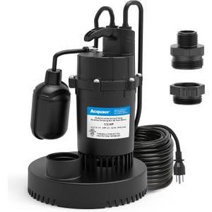 Acquaer Sump Pump Submersible Clean/Dirty Water Pump with Adjustable Float Switch for Garden Pool, Basement, Flooded House, Hot Tub and Irrigation, 1/3HP 3040GPH