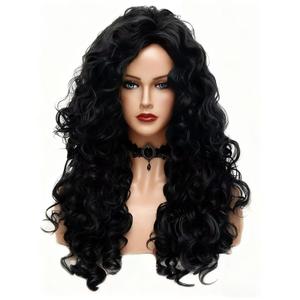 Rugelyss Long Wavy Wigs 28 Inches Natural Black Synthetic Kinky Curly Hair Wig for Women