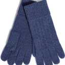 Fishers Finery Women's 100% Pure Cashmere Gloves | Cable Knit Design (Blue)
