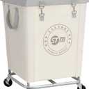 STORAGE MANIAC Commercial Laundry Hamper with Heavy Duty Steel Frame, 160 L Industrial Laundry Basket Cart with Wheels for Hotel, Home, Laundry Room, 18''L x 18''W x 31''H, Medium Beige