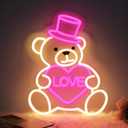 15" Valentines Day Cute Bear Neon Sign Pink Love Heart Neon Light for Wall Decor Dimmable USB Led Sign Bear Neon Lights Bedroom Wedding Anniversary Decor Birthday Gift for Girlfriend