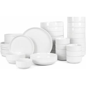 Gibson Home Rothernberg 40-Piece White Porcelain Dinnerware Set  Service for 8, Stackable Plates and Bowls, Durable Kitchen Dinner Set
