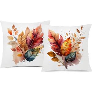 Fall Leaf Pillow Covers 18x18, Fall Room Decor, Rustic Farmhouse Autumn Leaves Botanical Decorative Throw Pillow Covers Pillowcases for Home Living Room Bedroom, Set of 2
