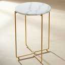 Real Marble Side Table, No Assembly Required Round End Table for Living Room, 15" Modern Small Accent Bedside Table with Gold Metal Legs, Waterproof Nightstand for Sofa, Bedroom, White, Large