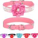 Rhinestone XS Dog Collar with Flower for Girl Female, Pink Dog Collars for Dogs, Bling Cat Collar (Pink, XS)