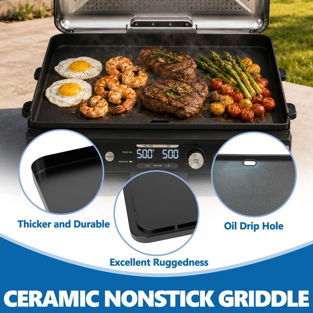 Non-Stick Griddle Plate for Ninja GX101 Sizzle Pro XL Indoor Grill | 20 inch PFOA-free Ceramic Non-stick Grill Plate for Ninja Smokeless Sizzle Pro XL GX101 Indoor Griddle Attachment Accessories