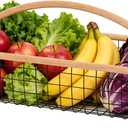 Garden Hod Harvest Basket, Wooden Garden Harvest Basket with Metal Mesh, Vegetable Gathering Basket for Fruit Picking, Rinse & Drain Gardening Basket for Kitchen, Picnic, Farmhouse Decor-Big