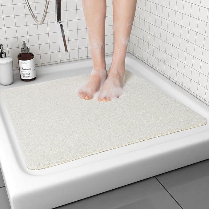 Non Slip Shower Mat, Comfortable Bath mat for Textured Surface,Quick Drying Easy Cleaning Shower Floor Mat for Wet Area,Without Suction Cups Beige 24 x 24, White 