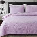 Whale Flotilla Soft King Size Quilt Set for All Seasons, 3-Piece Ultrasonic Geometric Quilts Bedding Set, Lightweight Reversible Bedspread, Coverlet, Bed Cover with 2 Pillow Shams, Light Purple (King (96"x104"))