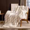 Cozy Bliss Deluxe Sheared Rabbit Faux Fur Throw Blanket, Soft Fuzzy High-Low Sculpted Plush Blanket for Couch, Cozy Home Accent, All Season Use, Beige 50"x60"