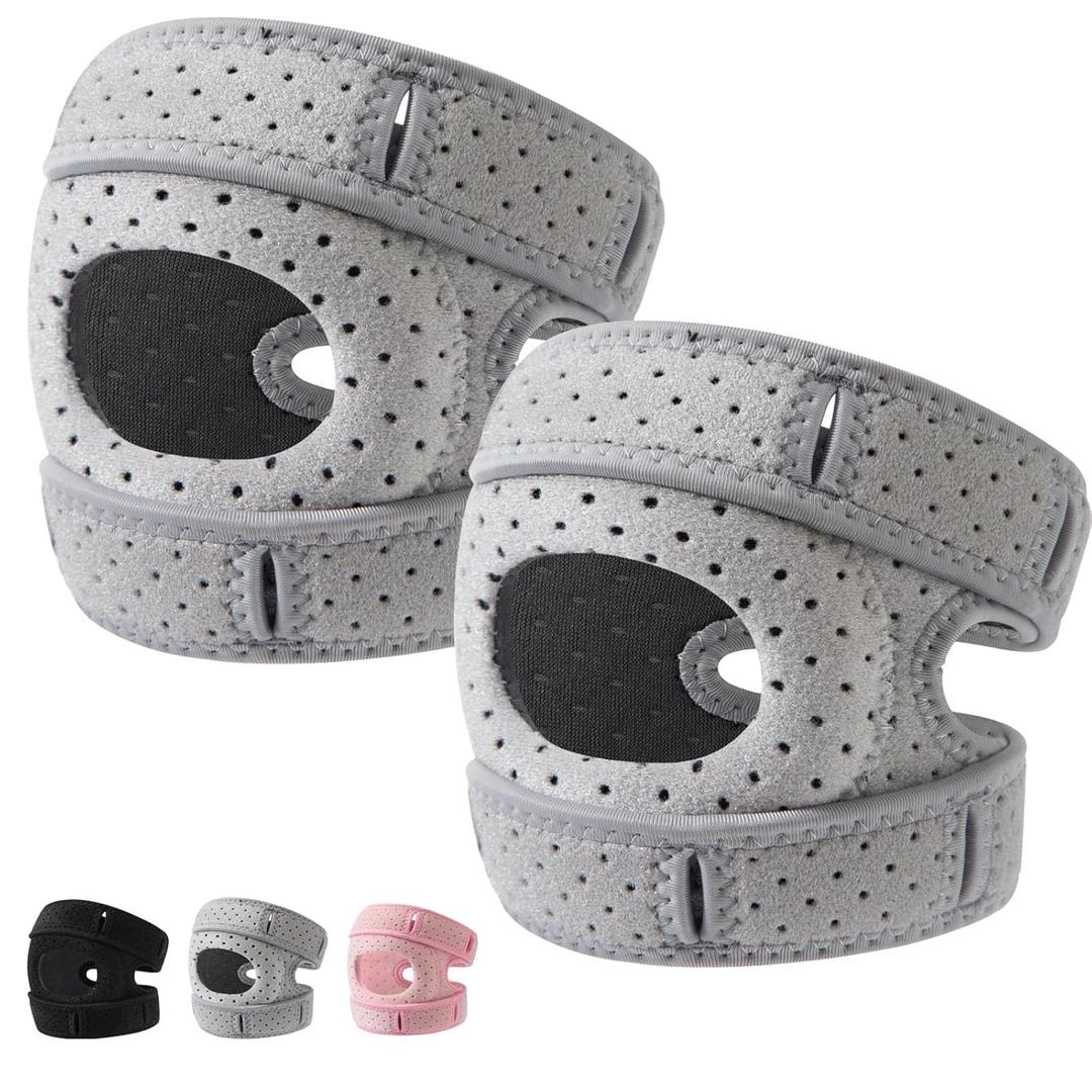2PCS Knee Brace for Women and Men ,Knee Brace With Gel Paddingpatellar stabilizing knee brace,Pain Relief Adjustable Patellar Tendon Support Sleeves Brace Knee Joint Strap for Arthritis,Running,Injury Recover(Grey)