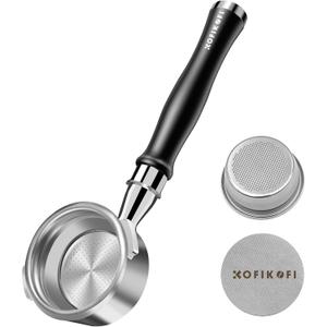 58mm Bottomless Portafilter For Gaggia, 2 Ears Flat Naked Portafilter Fits Gaggia Espresso Coffee Machines with Anodized Aluminum Handle, Stainless Steel Head,18g Filter Basket, Puck Screen Included (Black)