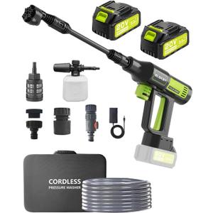 Portable Cordless Pressure Washer 2 Batteries - 1200PSI Brushless Cordless Power Washer with 6-in-1 Nozzle, Adjustable Foam Cannon LCD Touch Screen for Car Garden (Green)