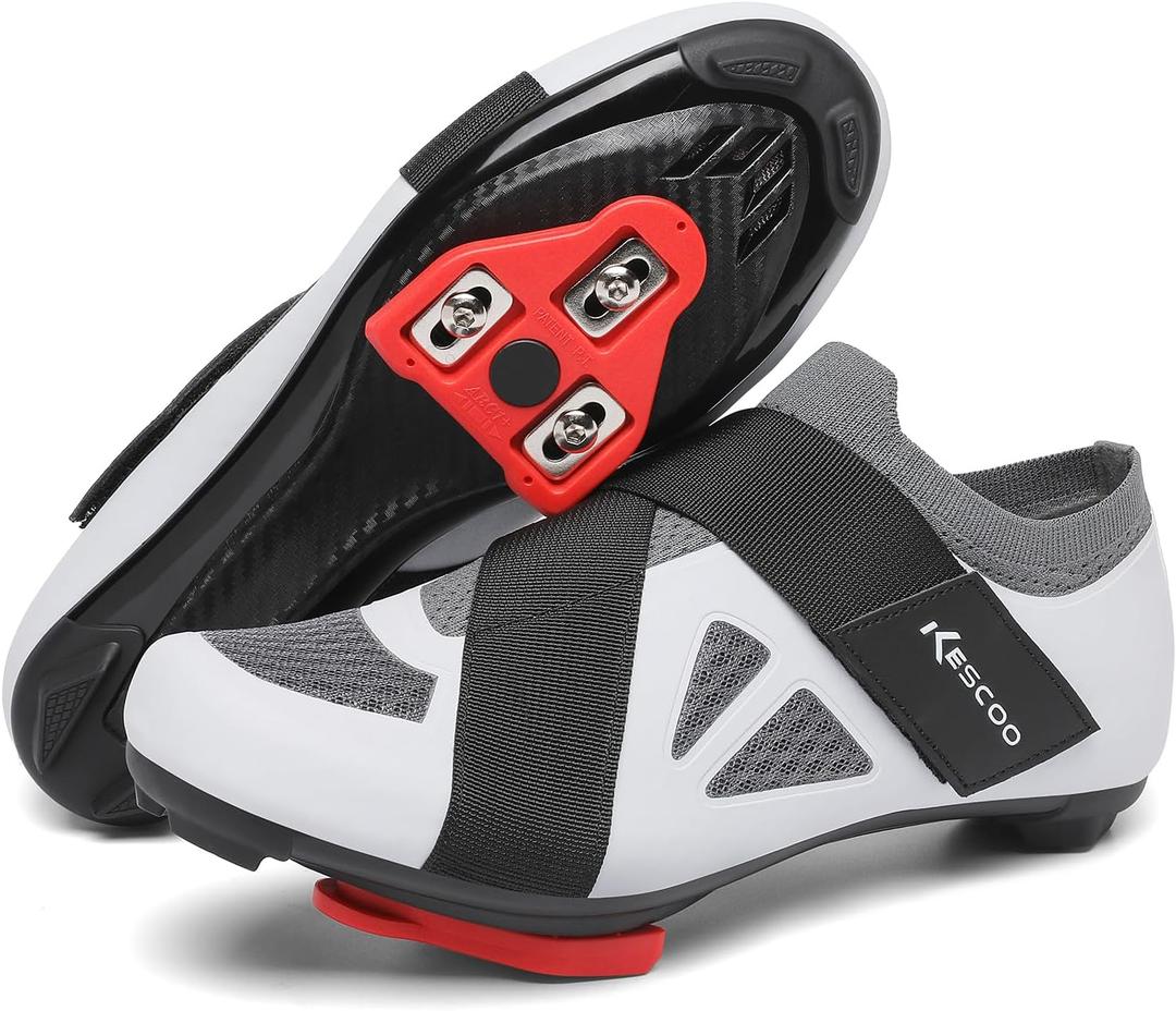KESCOO Unisex Cycling Shoes Compatible with Peloton Bike & SPD Indoor Outdoor Road Bike Cycling Shoe for Men Women, 1 Hook and Loop Strap, with Delta Cleats Grey 41