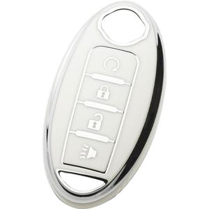 Key Fob Cover Fit for Nissan Altima Rogue Sentra Pathfinder Frontier Maxima Titan Armada Versa Smart Key (4 Buttons, 4 Buttons Silver and White)