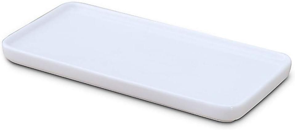 Ceramic Vanity Tray Small Rectangle, Bathtub Tray Bathroom Organizer, Cosmetics Holder for Tissue Candle Towel Plant Jewelry Ring Dish Dresser Perfume Shampoo-White (1 pc Small Size)