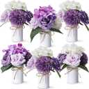 Zeyune 6 Sets Artificial Spring Centerpiece for Tables Fake Purple Plants with Galvanized Pots Farmhouse Purple Flowers Bouquet for Wedding Home Office Rustic Decor