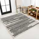 JONATHAN Y Khalil Modern Berber Stripe Cream/Black 5x5 Square Indoor Area Rug, Contemporary, Bohemian, Easy-Cleaning for Living Room, Bedroom, Kitchen, Pet Friendly, Non-Shedding (MOH207A-5SQ)