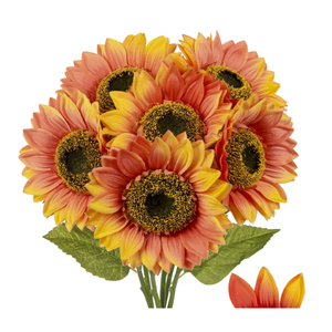 Briful 6 Packs Sunflowers Orange Artificial Flowers 7" Large Silk Sunflower Heads 26" Tall Artificial Flowers Fake Sunflowers for Centerpieces Home Office Wedding Decor Floral Arrangement