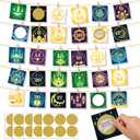 HOWAF 30pcs Eid Mubarak Advent Calendar Countdown DIY Scratch Off Cards & Stickers with Clips, Happy Eid Make Yourself Scratch Cards for Family Friends Kids, Happy Eid Countdown Gift Cards