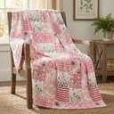 Horaldaily Spring Summer Flannel Blanket Throw, Pink Flowers Patchwork Soft Fuzzy Plush Cozy Fleece Blankets for Couch Sofa Bed Lounging, Ideal Gifts for Kids Adults Self, 50x60