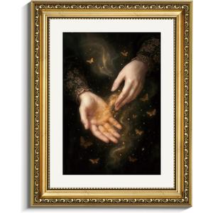 VIYYIEA Gold Framed Wall Art, Magic Hands Gothic Canvas Print Home Decor Vintage Art Painting Pictures Bathroom Wall Decor, Dark Academia Artwork for Living Room Bedroom Kitchen Office - 14L x 11W