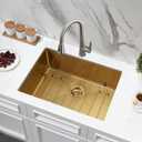 27 inch Undermount Kitchen Sink Gold, Jshozzy 27x16 Stainless Steel Sink Undermount 16 Gauge Single Bowl Under Counter Gold Kitchen Sink Deep