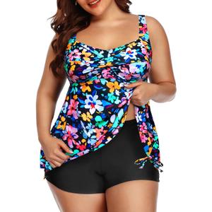 Aqua Eve Women Plus Size Tankini Swimsuit Two Piece Flowy Swimdress Bathing Suits with Shorts (Colorful Floral 01, 18W)