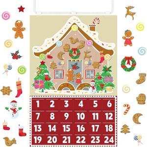 Felt Christmas Hanging Advent Calendar, Gingerbread House Advent Calendar with 24 Detachable Felt Christmas Ornaments Fillable Pocket, DIY Montessori Activities Reusable Door Wall Hanging Craft Decor