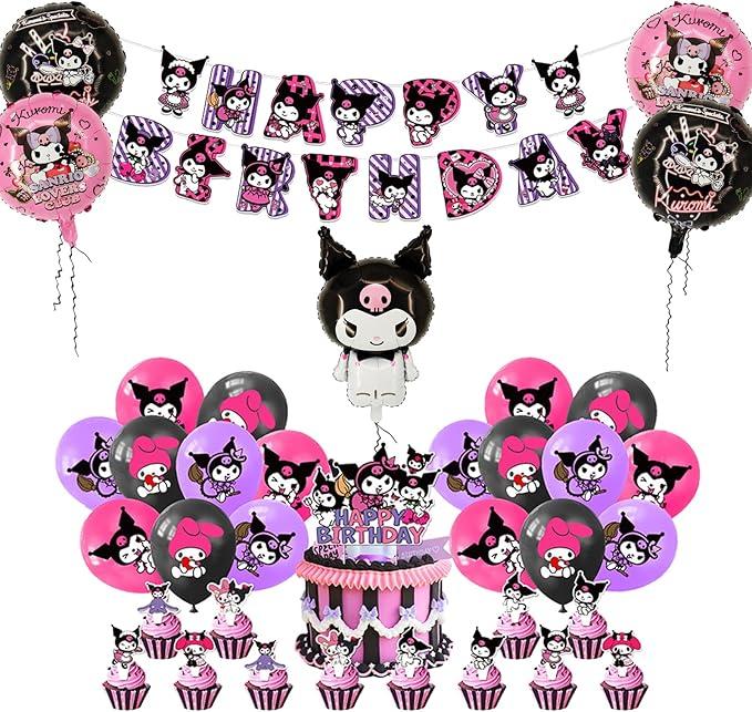 Educatgame Kawaii Birthday Decorations - Set of 37,Kawaii Party Decorations,Kawaii Party Supplies Include Cute Cartoon Anime Cake Topper,Cupcake Topper,Latex Balloons,Foil Balloons and Banner (Pink)