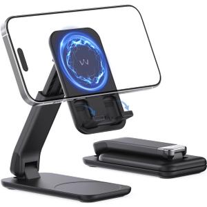 iWALK Magnetic Cell Phone Stand for Desk, Angle and Height Adjustable Mobile Phone Holder, Foldable Magnet Stand for iPhone 17 16 15 14 13 12 Pro Max and iPad, Cell Phone Holder for Samsung, Black