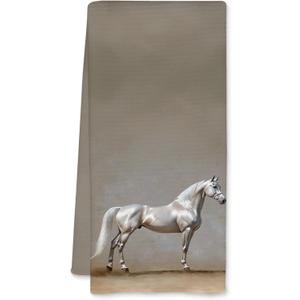 Horse Kitchen Towels, Horse Lover Gifts Decorative Dish Tea Towels for Kitchen, Neutral White Horses Hand Towel for Bathroom Decor, 16x24 Inch