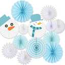 13 Pcs Christmas Hanging Paper Fans Christmas Party Decor Classroom Decorations for Xmas Holiday Ceilings Wall Decor Winter New Year Party Supplies (Snowman)