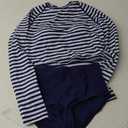Pinup Fashion Long Sleeve Rash Guard - 2 Piece Swimsuit Bathing Suits with Bottom Swim Top UV UPF 50+ (Small, Blue Stripe)