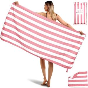 2-Pack Microfiber Beach Towels Set (63"x31.5" + 31.5"x16") | Oversized Quick Dry Sand Free Travel Towel for Beach Pool Gym Camping (Pink)