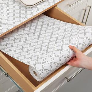3 x Shelf & Drawer Liner for Kitchen Cabinets, 17.5In x 10Ft Non-Slip Non-Adhesive Shelf Paper Protect Dresser and Cupboard, Waterproof Drawer Mats for Bathroom, Easy Install (White Diamond)