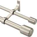 Brushed Nickel Double Curtain Rods 144-164", Double Curtain Rods with Cap Finials, 1 Inch Front and 5/8 Inch Back Double Drapery Rod, Adjustable Dual Curtain Rod Brushed Nickel Double Window Rods