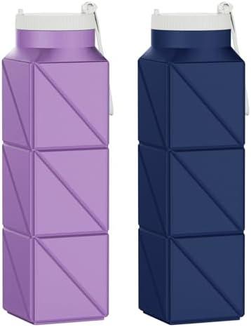 Popdigito 2pcs 610ml Collapsible Water Bottles Upgrade Foldable Water Bottle BPA Free Reusable Lightweight LeakProof Silicone Water Bottles 20.6oz for Travel Gym Hiking Office Camping Sport