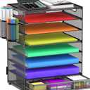 GoldOrcle 8 Tier Paper Letter Tray Organizer with Drawer & 2 Pen Holders, Mesh Desk File Holder Storage Organization for Home School Classroom & Office