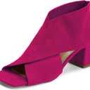 LEHOOR Women Chunky Heel Open Toe Booties Suede Side Cut-Out Ankle Boots Square Peep Toe 2 Inch Block Mid Heels Dress Heeled Sandal Booties Back Zipper Summer Casual Size 8.5