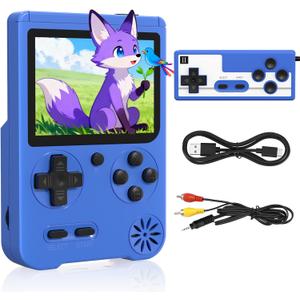 Handheld Game Console, Preloaded 500 Retro Video Games, Portable Game Player with Rechargeable Battery 3.0" LCD Screen, Support for TV and Two Players,Suitable for Boys and Girls (Blue)