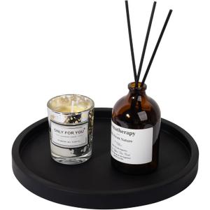 Silicone Bathroom Tray Round Vanity Tray Decorative Soap Holder Kitchen Countertop Organizer Coffee Table Decor for Candle, Perfume, Plant, 8 Inch, Black