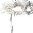 Hoshin Masquerade Mask with Stick, Mardi Gras Deecorations Venetian Masks for Womens (Sliver)