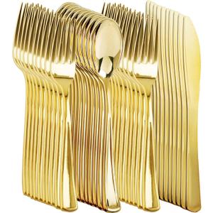 NOCCUR 400PCS Gold Silverware Disposable - Gold Plastic Silverware - Gold Plastic Cutlery Include 200 Forks, 100 Spoons, 100 Knives, Gold Disposable Silverware Perfect for Party&Daily Using