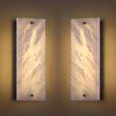 2 Pack 2 Light 15" Alabaster Marble Bathroom Wall Sconce Modern Concise Style Wall Light Fixture,Black Finish for Bedroom Hallway Bedside