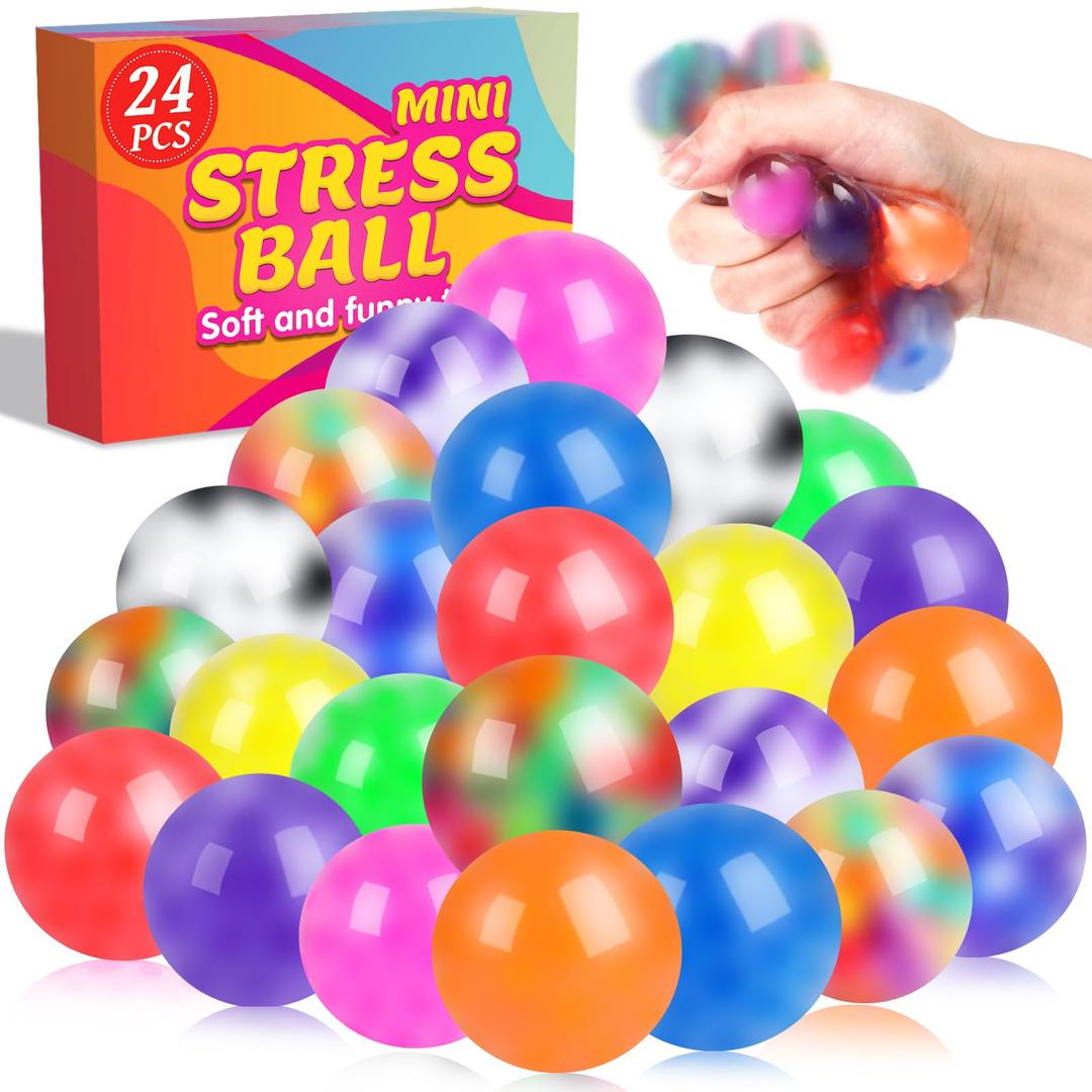 24 Pack Stress Balls for Adults, Squeeze Balls for Anxiety Relief, Soft Palm-Sized Pressure Balls, Durable Relaxation Set