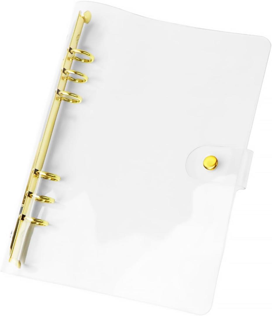NatSumeBasics Clear A5 Binder Cover Gold 6-Ring 6.7"x9.2" Folders Refillable Soft Notebook Shell Protector 6"x8" Inner Accessories Supplies (Gold A5 Binder)