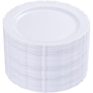 DaYammi 36PCS White Plastic Plates, Heavy Duty White Disposable Premium 7.5inch Dessert Cake Salad Appetizer Plates Hard Plastic Platos Disposable for Party Wedding