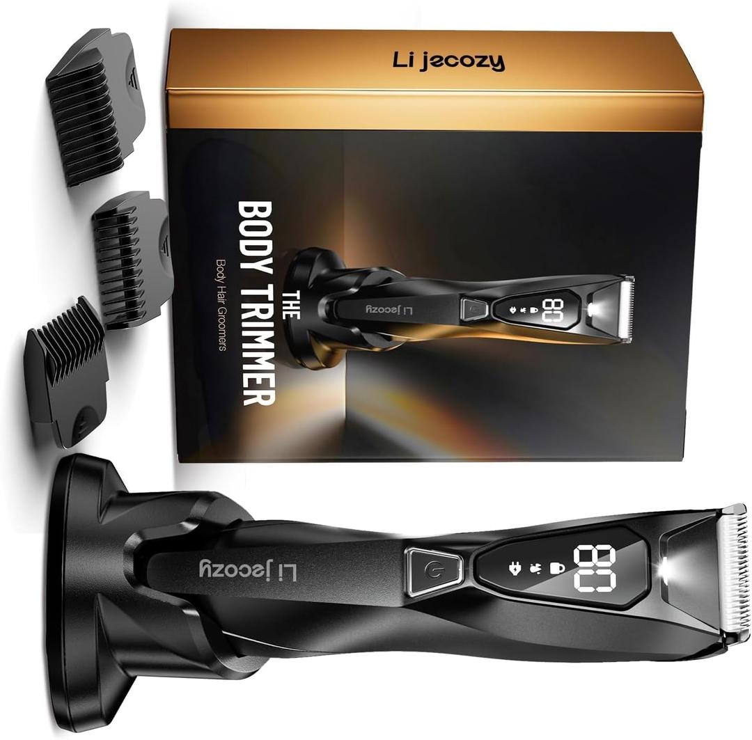 Men's Body Trimmer with Wireless Charging & LED Display, Ceramic Blade Electric Shaver for Pubic Hair, Waterproof with 3 Combs